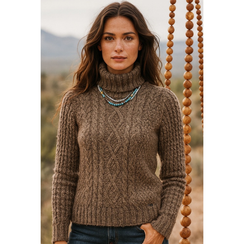 Carve Designs Chunky Cable Knit Eastpoint Sweater Sz M Crochet Sleeve Chestnut